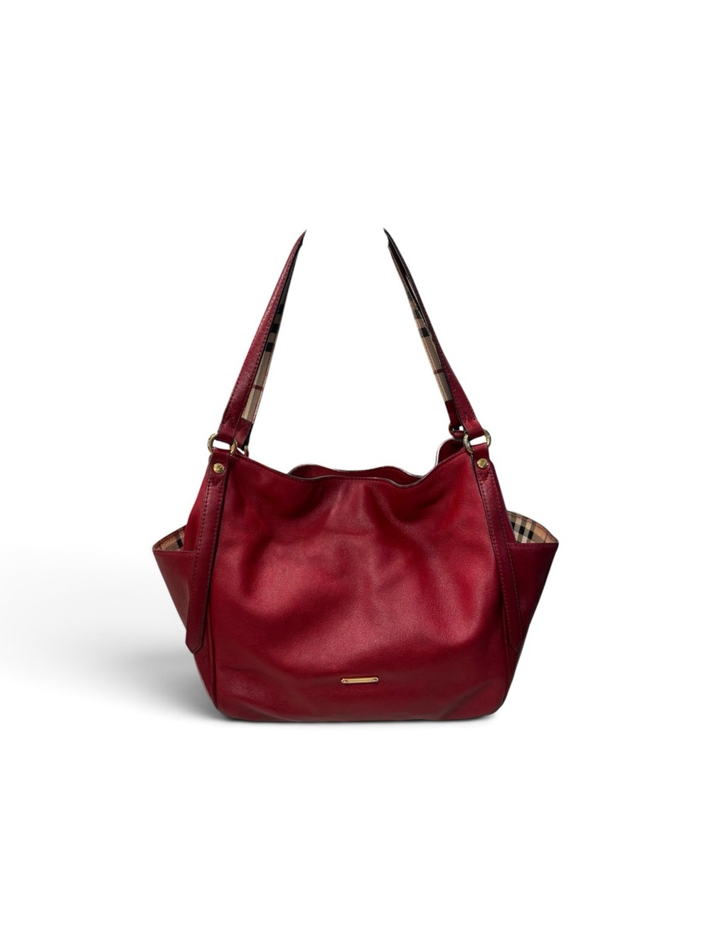 Burberry Leather Small Canterbury Bag Military Red w/ Signature Check w/ insert